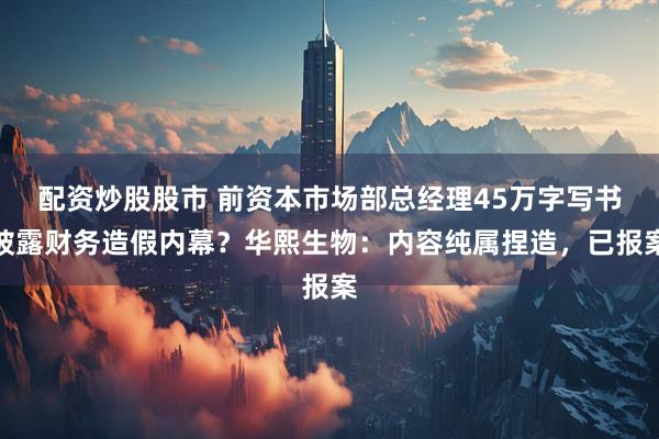 配资炒股股市 前资本市场部总经理45万字写书披露财务造假内幕？华熙生物：内容纯属捏造，已报案